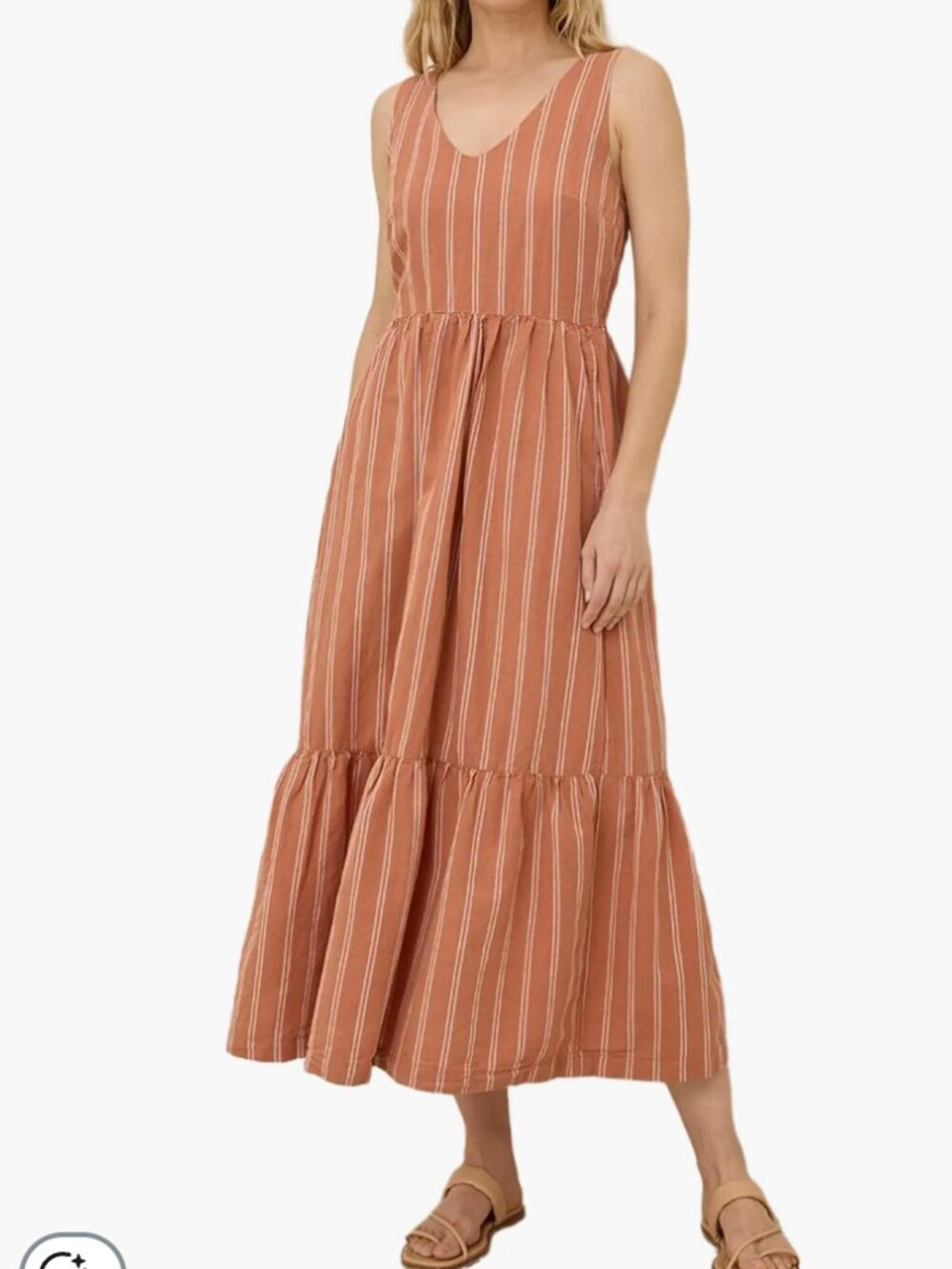 Pact Women's Size Medium Orange Stripe Canopy Linen Blend Tank Dress